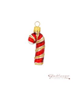Glasfigur, Miniatur Zuckerstange 5 cm, rot-gold