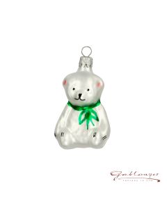 Glasfigur, Kleiner Bär mit grüner Masche,  6 cm, weiß