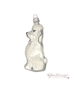 Glasfigur, Pudel, 10 cm, silber-weiß