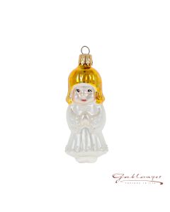Glasfigur, Engel mit offenen Augen, 8 cm, weiß-gold