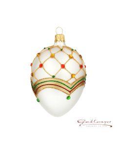 Osterei aus Glas, 10 cm, weiß im Faberge-Stil