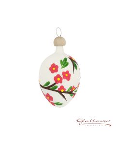 Osterei aus Glas, weiß mit rosa Blumen, 5,5 cm