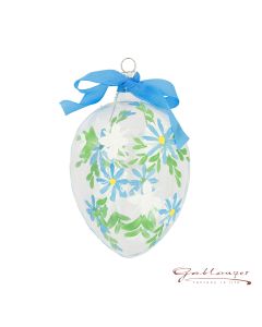 Osterei aus Glas, transparent mit blauen Blumen, 10 cm
