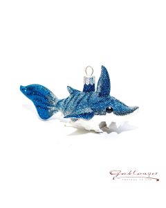 Glasfigur, Hai, blau-weiß
