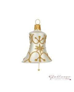Glocke aus Glas, 5,5 cm, weißgold mit Sterne und Linien