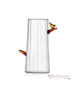 Vase aus Glas mit Vogel am Ast