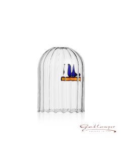 Windlicht aus Glas mit blauem Vogel, handgefertigt
