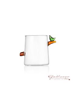 Wasserglas mit kleinem Vogel aus Glas, handgefertigt