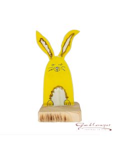 Osterhase mit Holzsockel aus Glas, gelb, handgefertigt
