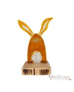 Osterhase mit Holzsockel aus Glas, topas, handgefertigt