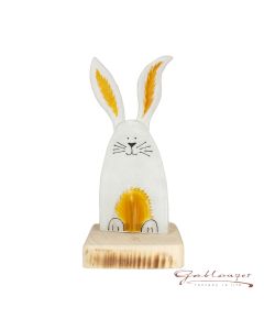 Osterhase mit Holzsockel aus Glas, weiß mit topas, handgefertigt