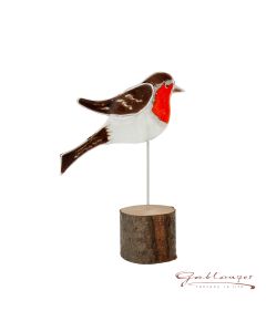 Glasvogel "Rotkehlchen" auf Holzsockel, handgefertigt