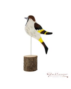 Glasvogel "Spatz" auf Holzsockel, handgefertigt