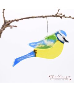 Glasvogel "Blaumeise" zum Hängen, handgefertigt