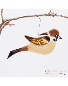Glasvogel "Feldsperling" zum Hängen, handgefertigt