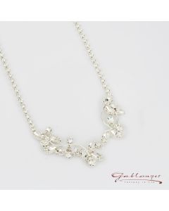 Halskette aus Strass mit Blütenblätter, kristallfärbige Steine, silber