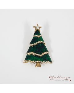 Brosche, Christbaum in grün und gold