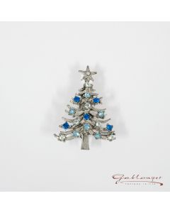 Brosche, Christbaum silber mit blau