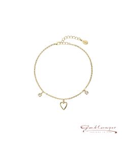 Fußkette mit Herz und Kristallen, vergoldet, 29 cm