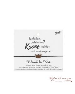 Armband, Glücksknoten mit Krone, schwarzes Band