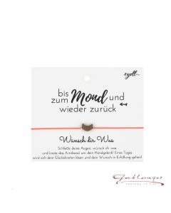 Armband, Glücksknoten mit Mond, korallenfarbiges Band