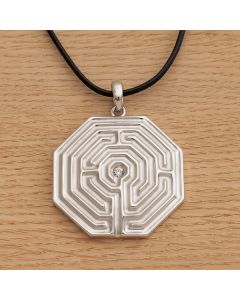 Collier "AMIENS" silber mit Strassstein und schwarzem Lederband