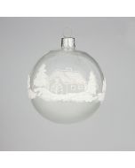 Christbaumkugel, Glas, 7 cm, Winterlandschaft, transparent-weiß