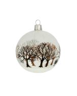 Glass ball, 8 cm, transparent with brown and black trees