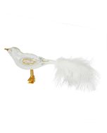 Vogel aus Glas,groß,  transparent mit Gold- und Silberglitzer, Federn