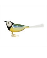 Glasfigur Vogel Meise mit Fiberglasschwanz handbemalt mit Clip traditioneller Gablonzer Osterschmuck