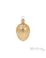 Osterei aus Glas, gold matt mit weißen Blumen, handbemalt