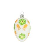 Osterei aus Glas, matt weiß mit Blumen, Pastellfarben, 8 cm