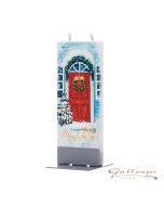 Elegante Flachkerze "winterliche Haustüre" mit 2 Dochten und Halterung, handgefertigt, tropffrei