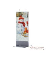 Elegante Flachkerze "Schneemann" mit 2 Dochten und Halterung, handgefertigt, tropffrei
