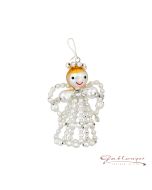 Angel made of glass beads, 6,5 cm, silver