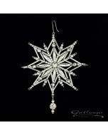 Stern aus Glasperlen, 13,5 cm, 3-dimensional, mit Strass-Steine, silber
