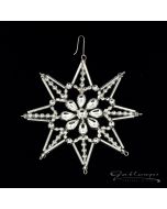 Großer Stern aus Glasperlen mit Blume, 10,5 cm, silber