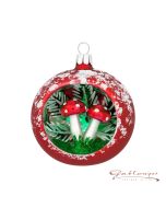 Christmas Ball made of glass, 8 cm, red with toadstool