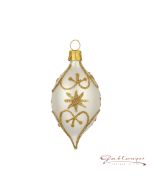 Olive made of glass, 8 cm, whitegold with stars and lines