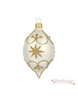 Olive made of glass, 10 cm, whitegold with stars and lines
