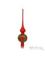 Tree topper made of glass, 29 cm, red, tartan pattern