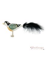 Bird made of glass, cm, black-orange,  with feathertail