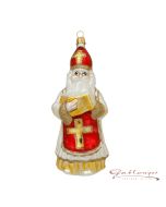 Glasfigur, Nikolaus aus Glas, 17 cm, rot-weiß-gold