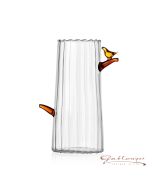 Vase aus Glas mit Vogel am Ast