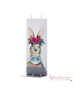 Elegante Flachkerze "Osterhase" mit 2 Dochten und Halterung, handgefertigt, tropffrei