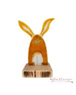 Osterhase mit Holzsockel aus Glas, topas, handgefertigt