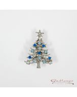 Brosche, Christbaum silber mit blau
