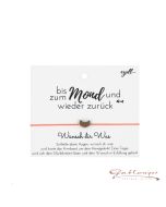 Good luck bracelet with moon made of wood, coral colored ribbon ribbon