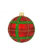 Christmas ball made of glass, 8 cm, red with tartan pattern