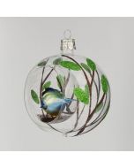 Christmas Ball, 8 cm, transparent with little titmouse